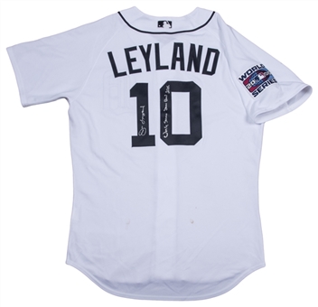 2006 Jim Leyland Game Used, Signed & Inscribed Detroit Tigers World Series Home Jersey (Beckett)